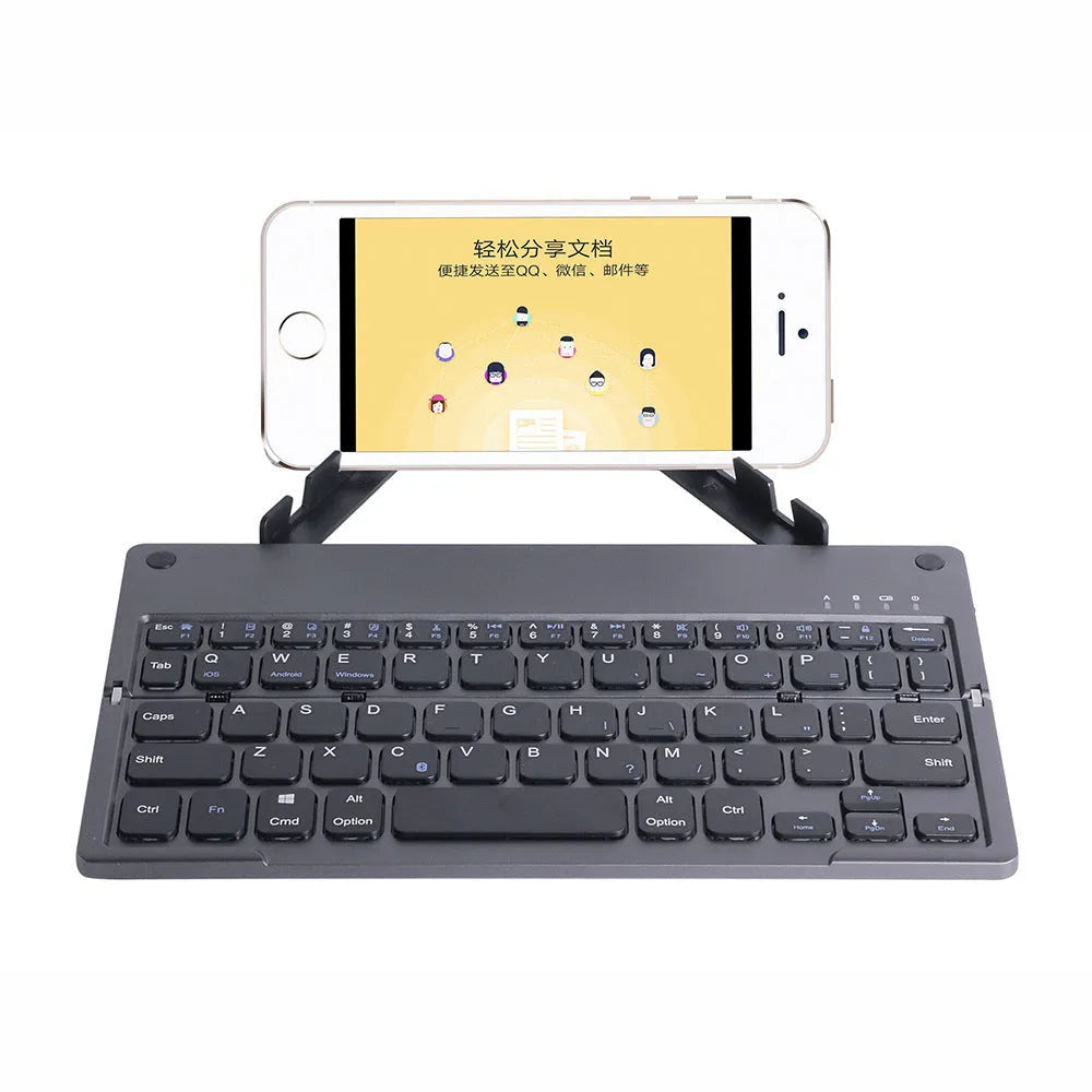 Folding Bluetooth keyboard with hidden bracket, touch-sensitive keys, rechargeable battery, Black or Silver