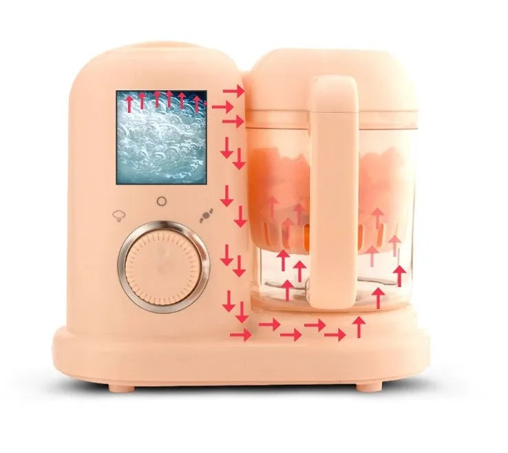 Baby food processor with steamer and blender functions in green colour with dual mixing blades