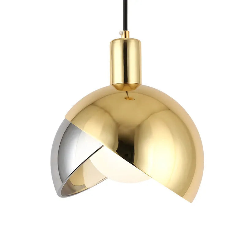 Single head iron droplight ceiling lamp with 20cm drop in gold finish.