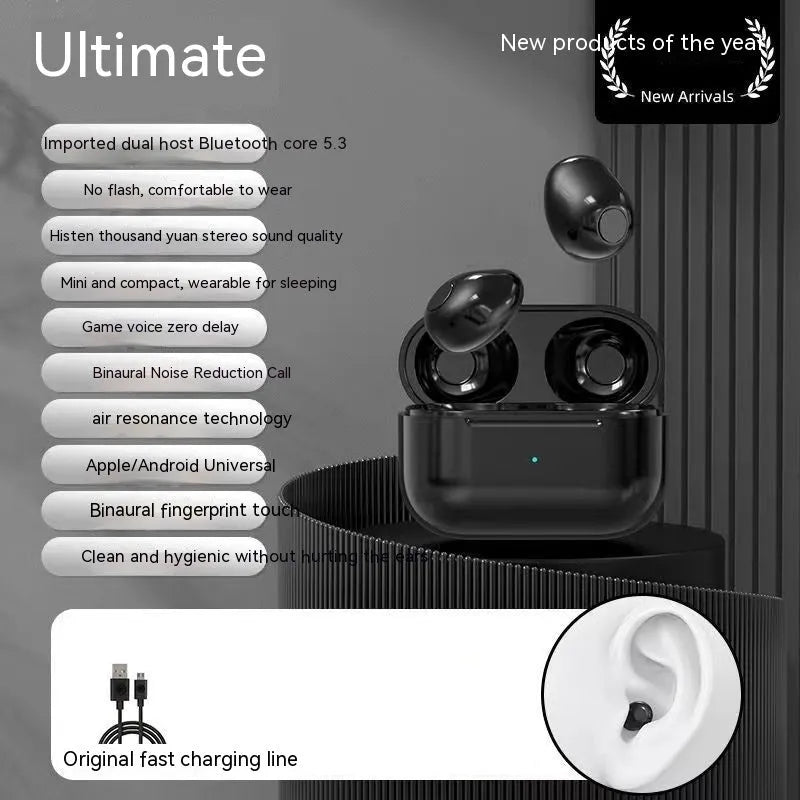 Mini wireless Bluetooth earbud for sleep in black colour with breathing light