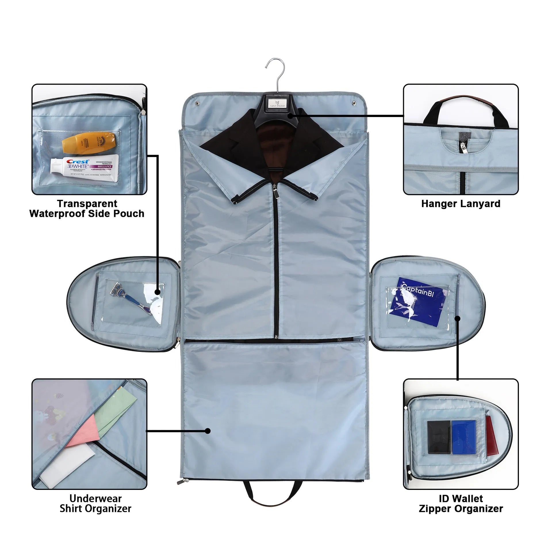 Dark blue folding Oxford cloth duffel bag with large capacity for travel and gym use.