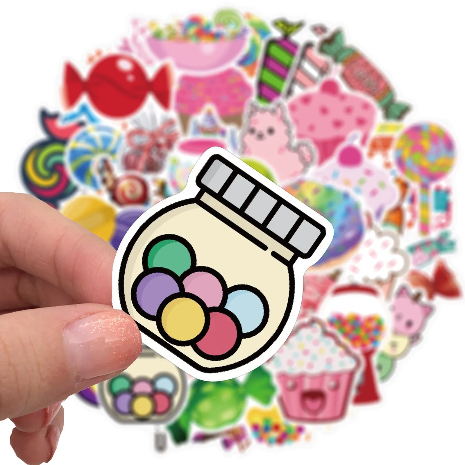 Candy series graffiti colour vinyl stickers pack with cartoon designs for laptop and water bottle decoration