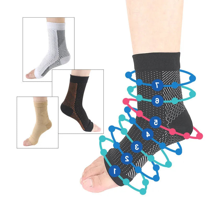 Pair of Korean-style short tube elastic pressure sports socks in nylon fabric, shown in white colour.