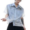 Men's loose fit blue and white gradient short sleeve shirt on hanger