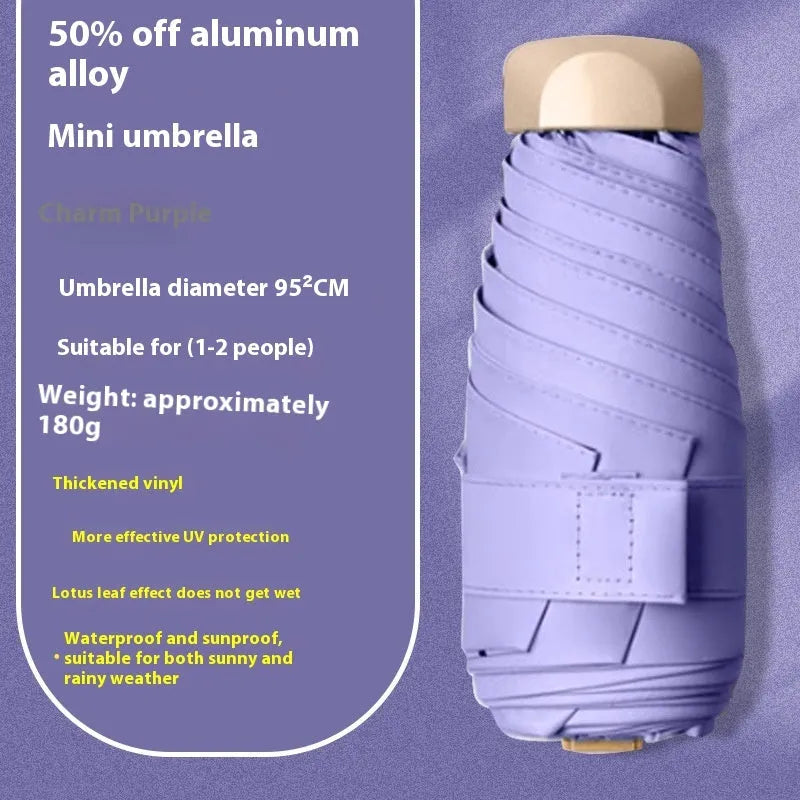 Closed five-fold sun umbrella with gradient vinyl lamination and alloy frame, shown in beige colour.