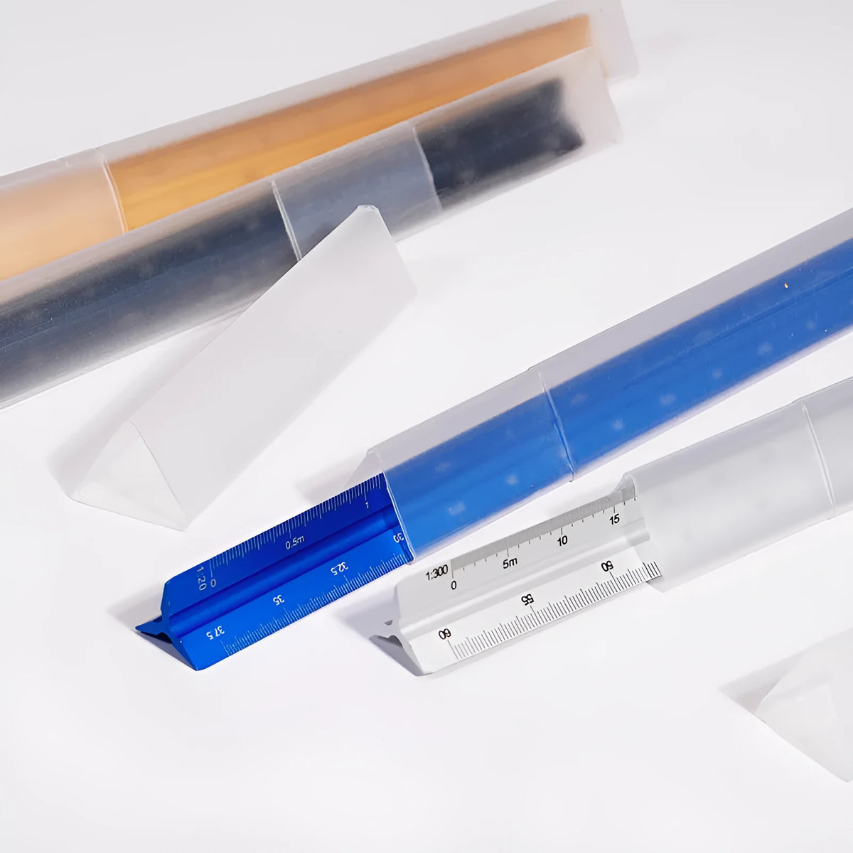 30cm triangular ruler in plastic and aluminium alloy, carbon black or prism blue scale tool