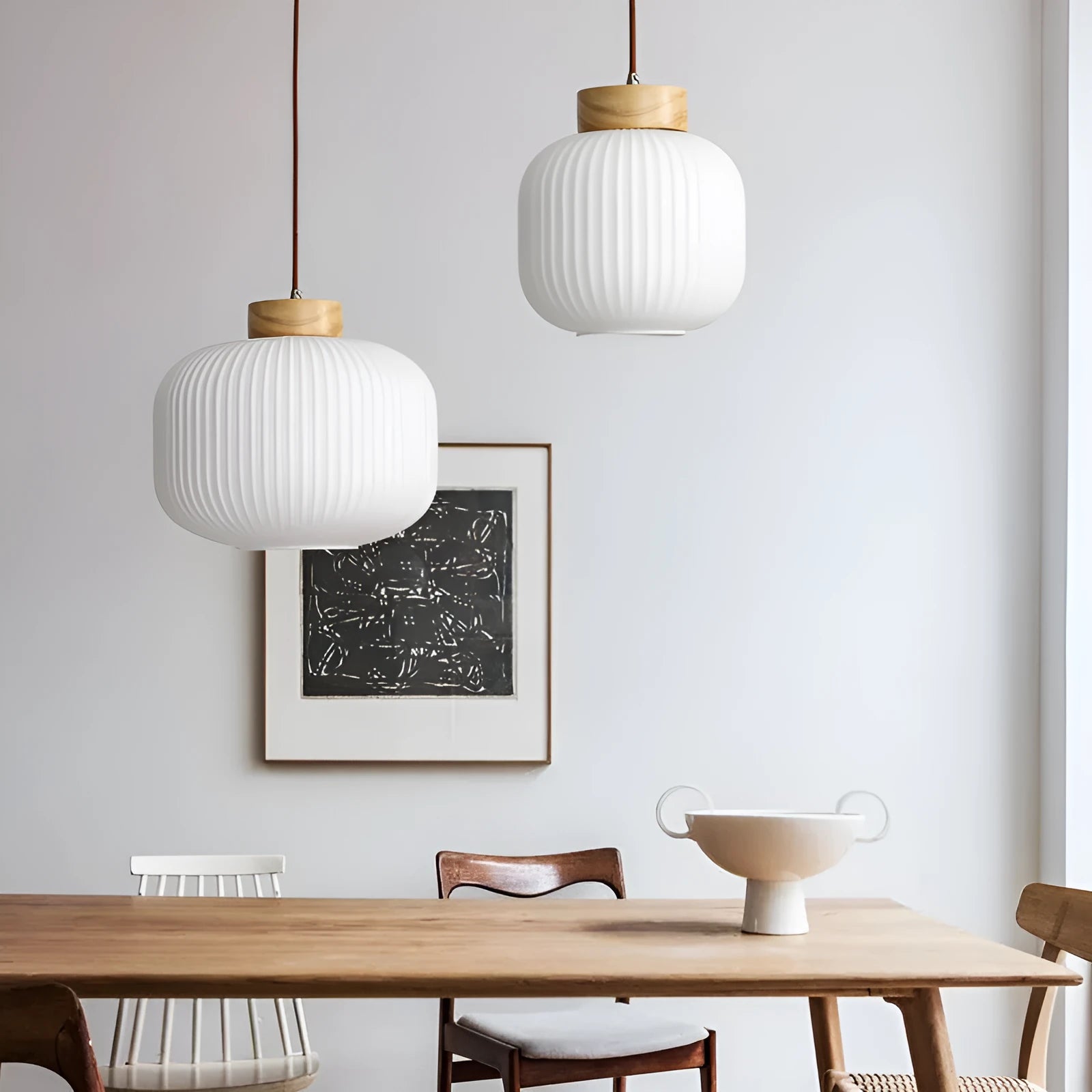 Nordic style wooden retro pendant ceiling light chandelier shown in three size options.