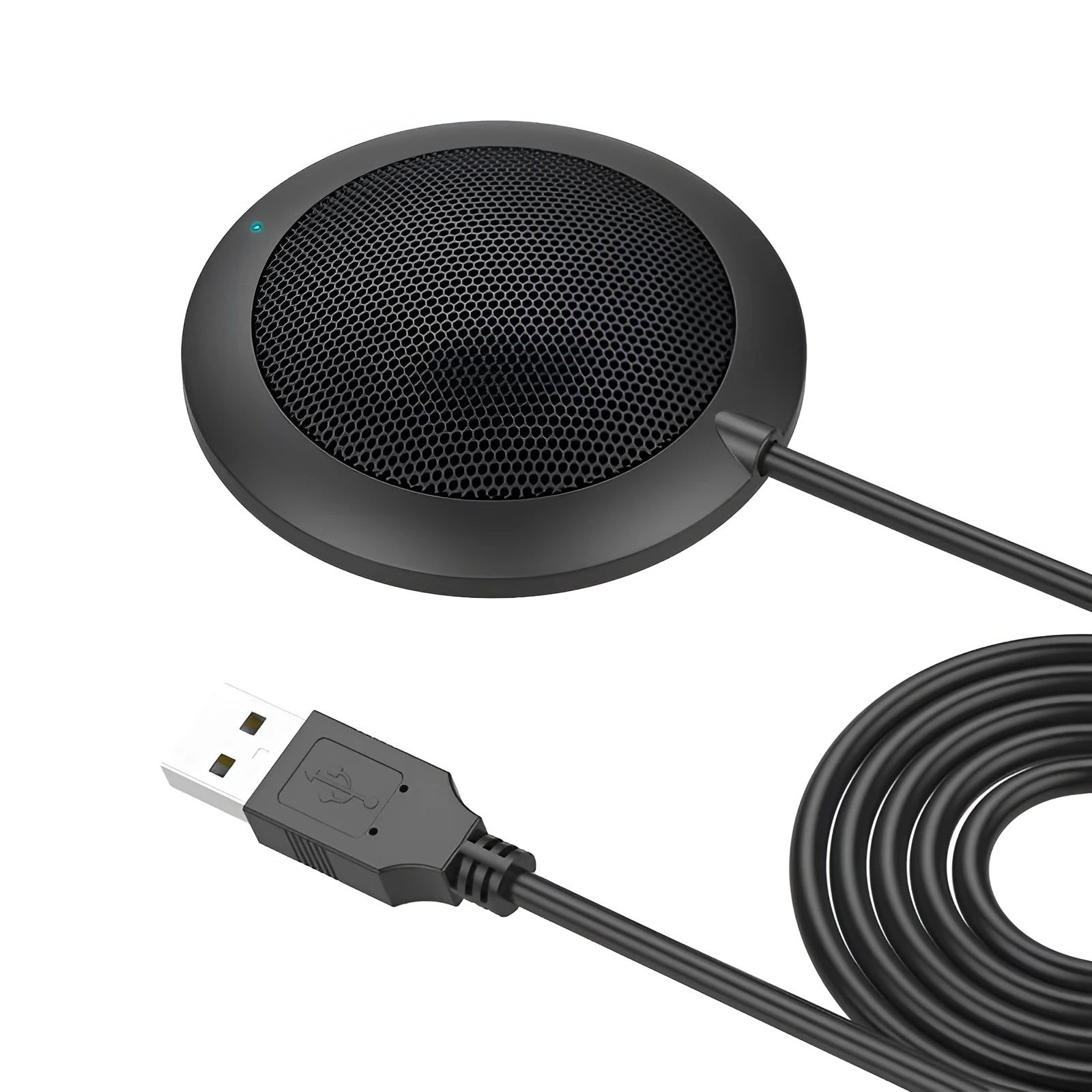 Black USB omnidirectional conference microphone with zinc alloy shell and metal mesh cover