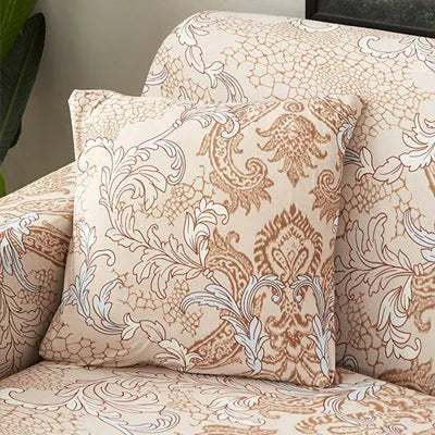 Printed geometric stretch sofa slipcover on double seat sofa in modern simplicity style