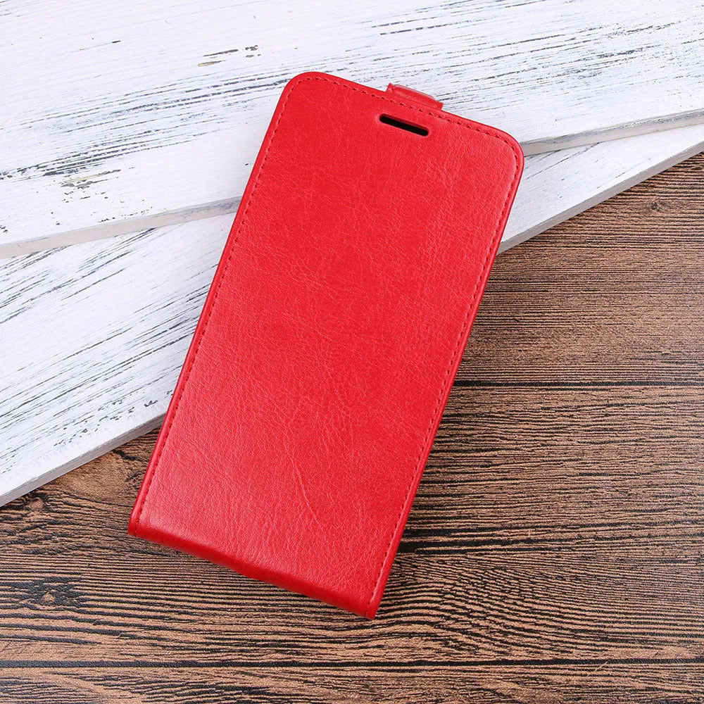 Honor 7X leather wallet phone case in crazy horse texture with visible card slots on the back.