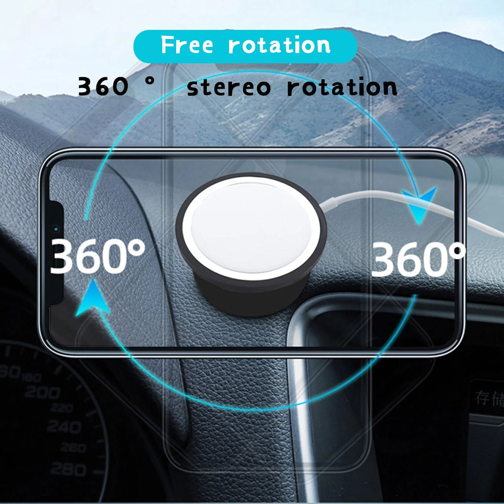 Black car mobile phone holder with magnetic charger for dashboard or air vent mounting