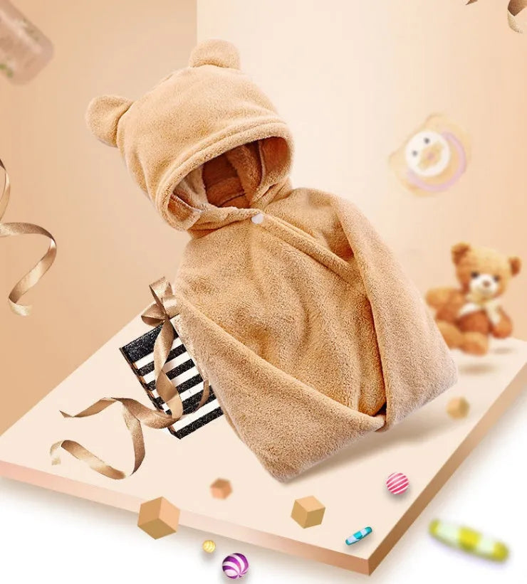 Soft cotton baby care hooded bath towel 65x110cm in pink with hood and border detail