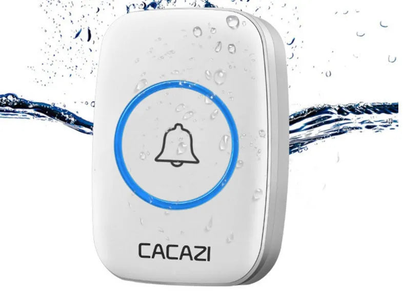 Wireless doorbell system with 300m range showing transmitter and receiver units