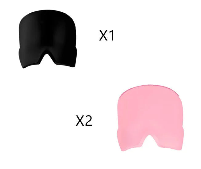 Black elastic gel eye mask for headache relief showing 22x17 cm dimensions