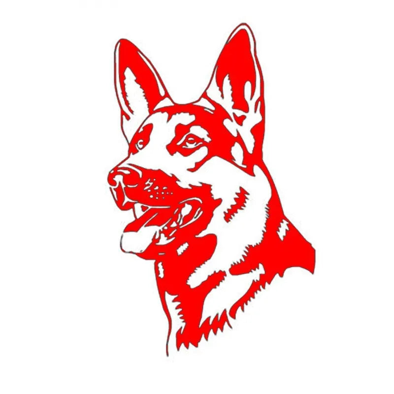 Reflective German Shepherd Alsace dog vinyl bumper sticker for cars, 13cm by 8cm.