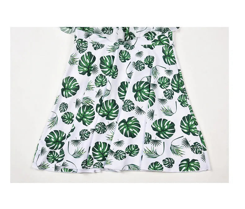 Women's green leaf printed one-piece swimsuit with polyester construction for swimming