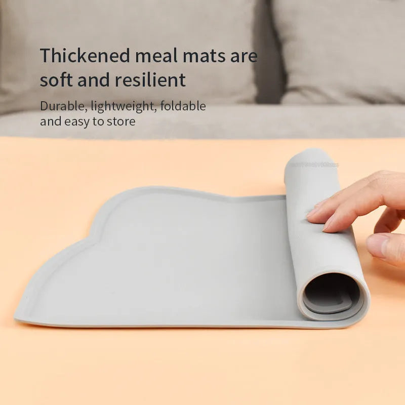 Cat head shaped silicone pet feeding mat in solid colour measuring 44cm by 24cm
