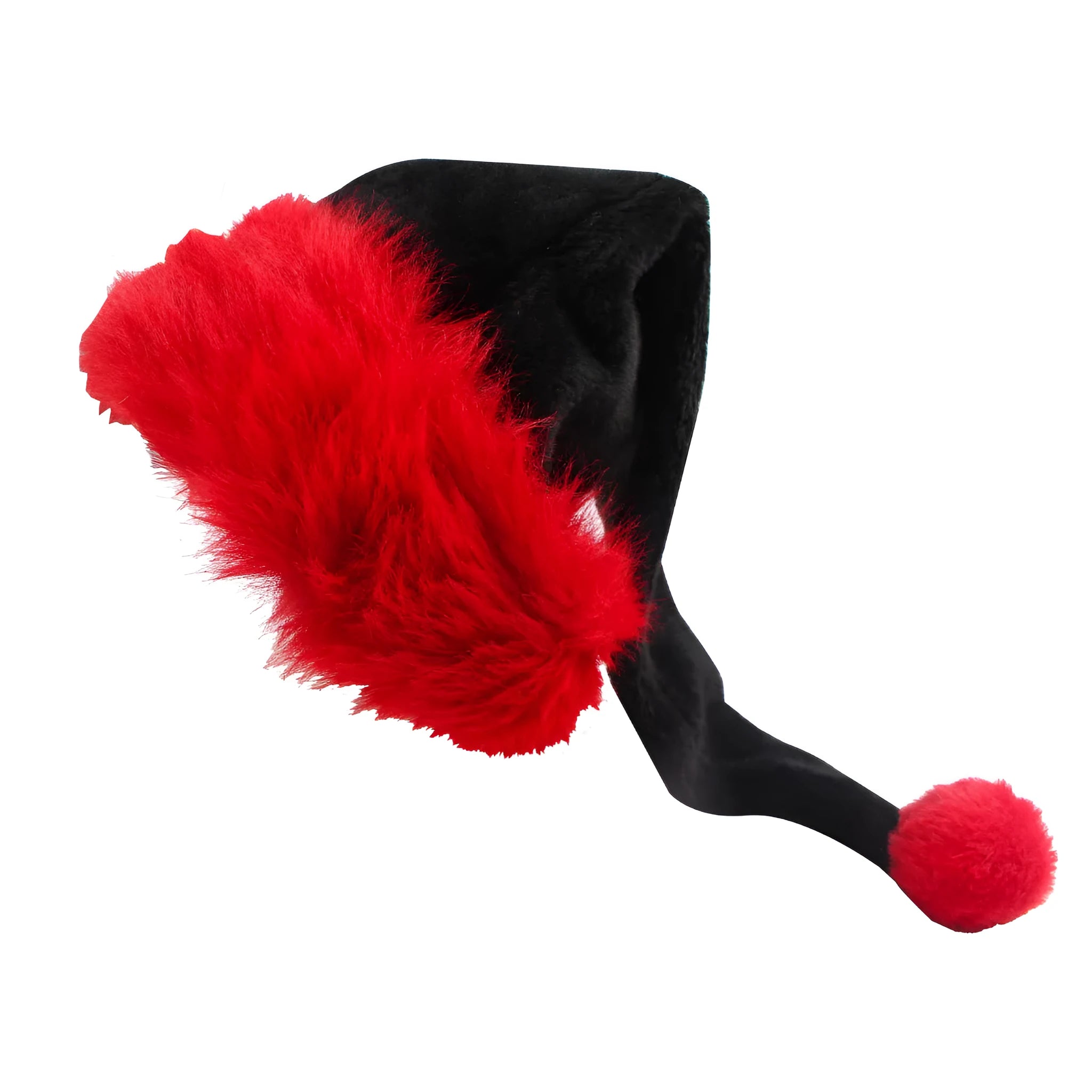 Polyester thickened plush Christmas hat in red and black, 56x30 cm, European classical style