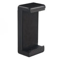 Black plastic phone holder with rotating clamp on desk surface