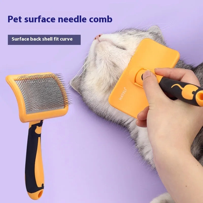 Plastic curved needle dog grooming comb in purple yellow or green, small medium large sizes