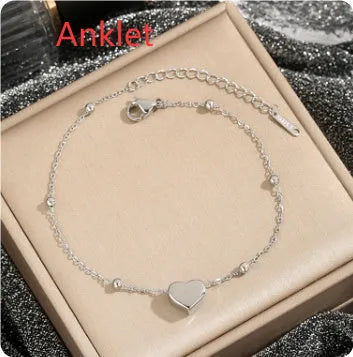 Love titanium steel necklace for women, ball bead chain, electroplated silver finish, geometric pendant