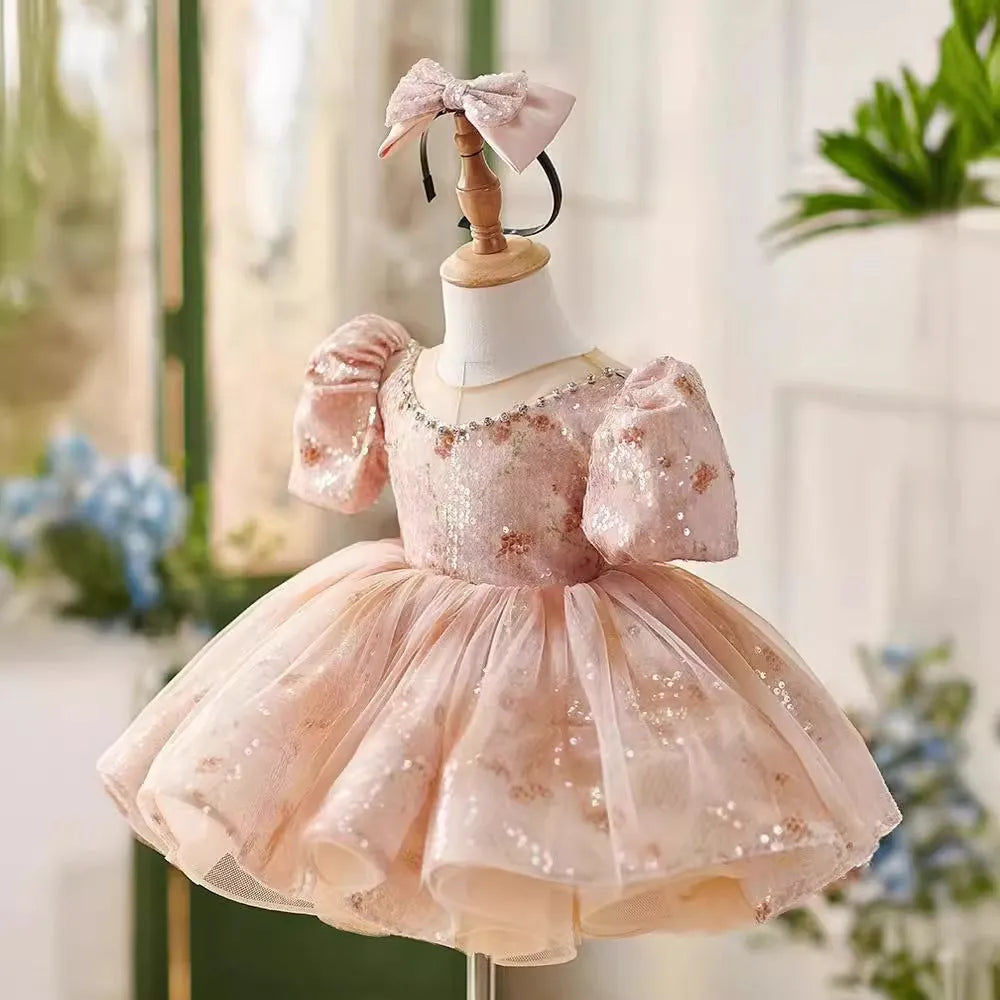 Pink children's princess dress made from polyester fibre, available in heights 80cm to 150cm