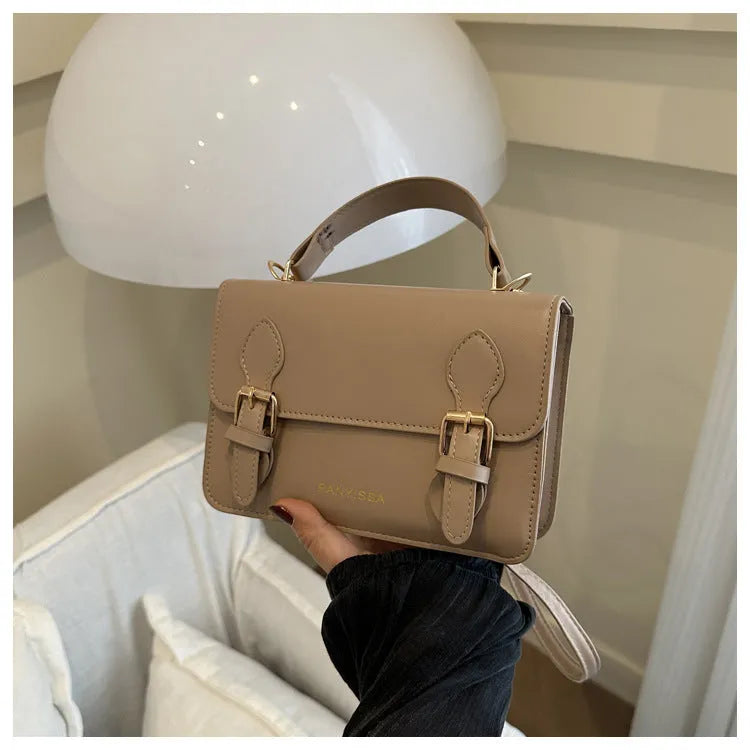 Soft PU small square bag in Western style, horizontal shape, available in six colours including black and khaki
