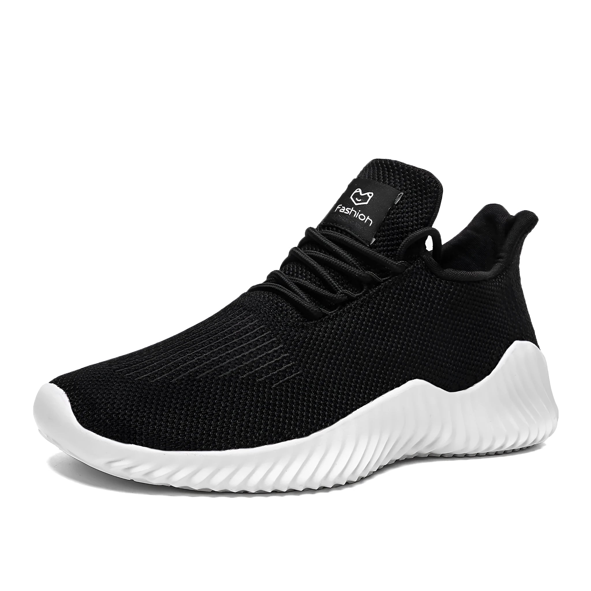 Breathable mesh casual sports shoes for men in black with front tie lacing and high top design