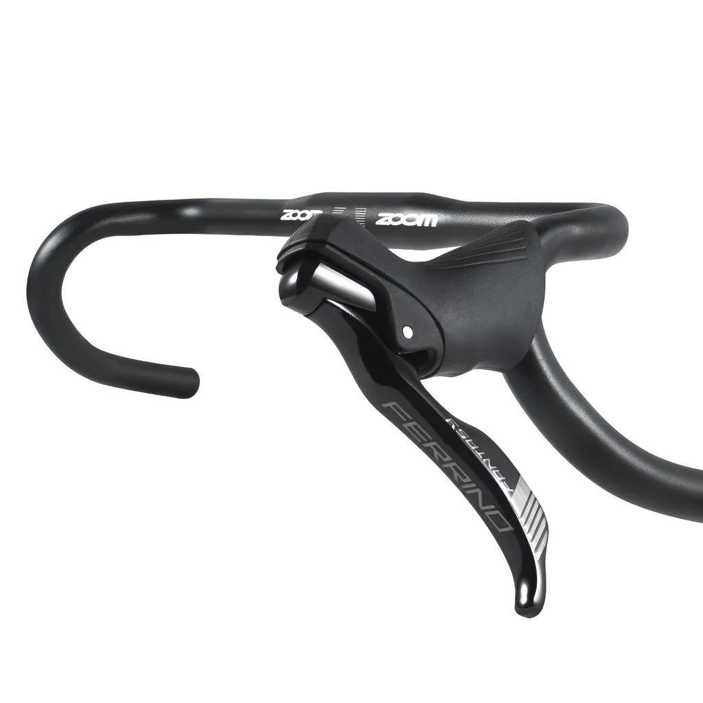 Black aluminium alloy road bike drop handlebar showing 420mm width and 31.8mm clamp area.