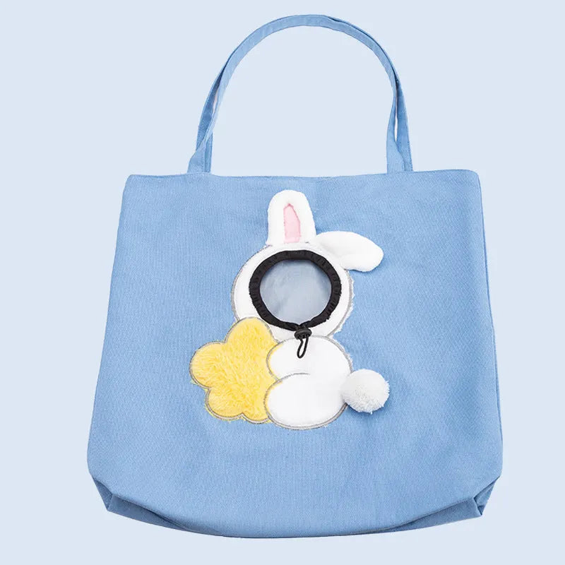 Little Bee Design canvas pet carrier bag with animal pattern and elastic side opening