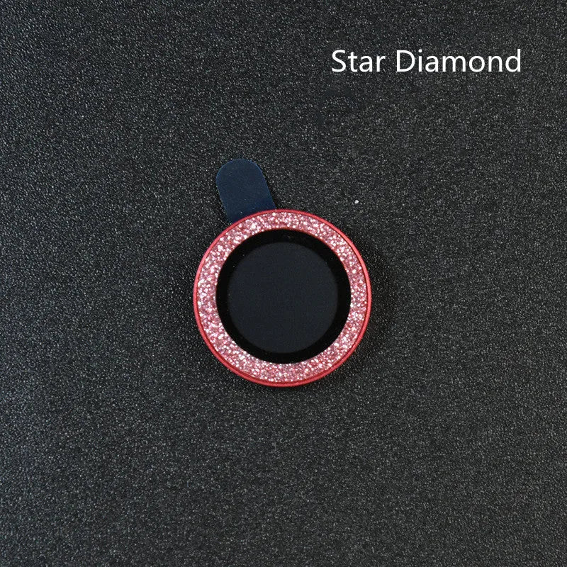 iPhone 12 camera lens protector with black aluminium alloy ring and clear tempered glass film installed.
