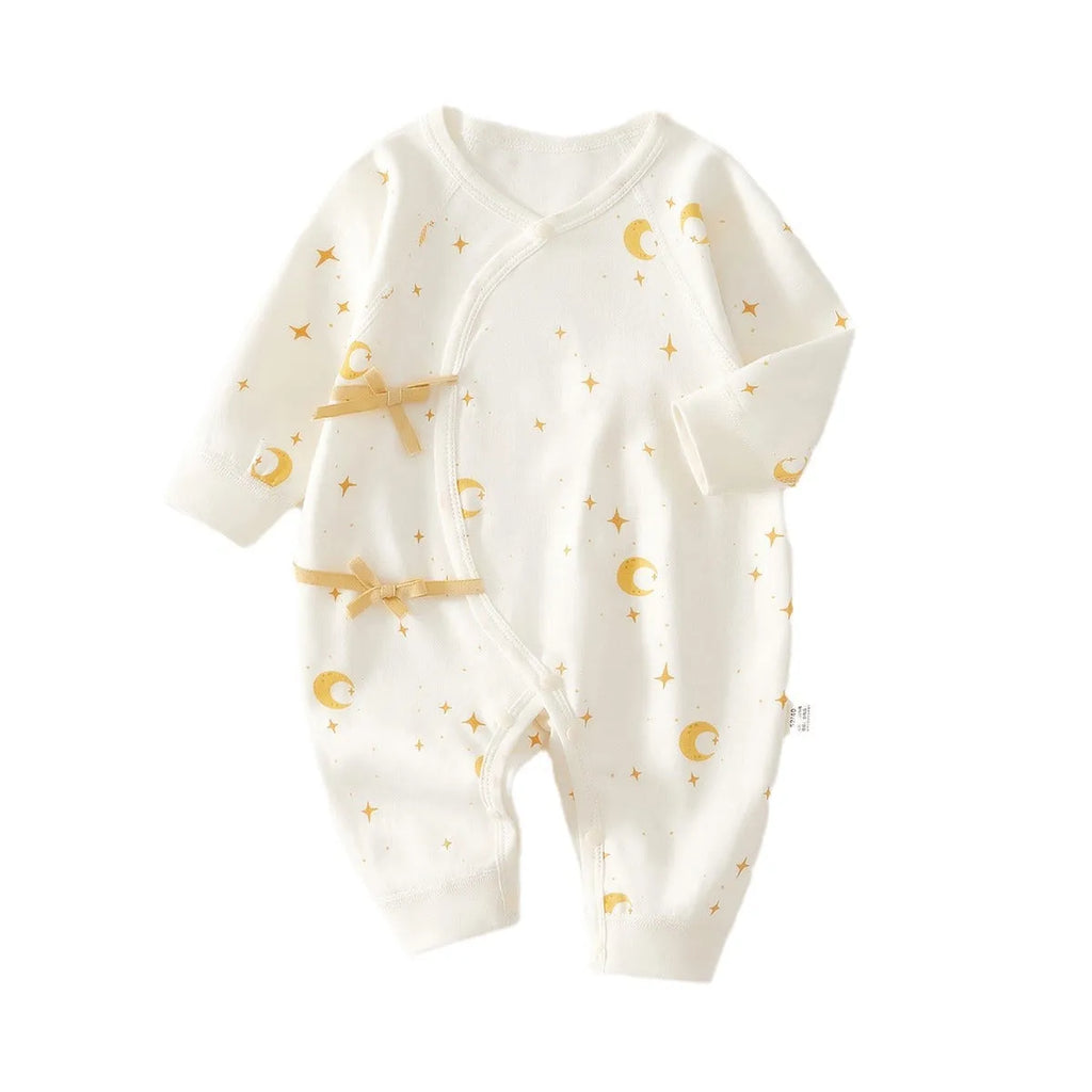Pure cotton newborn baby jumpsuit boneless long sleeve casual romper with star and moon print