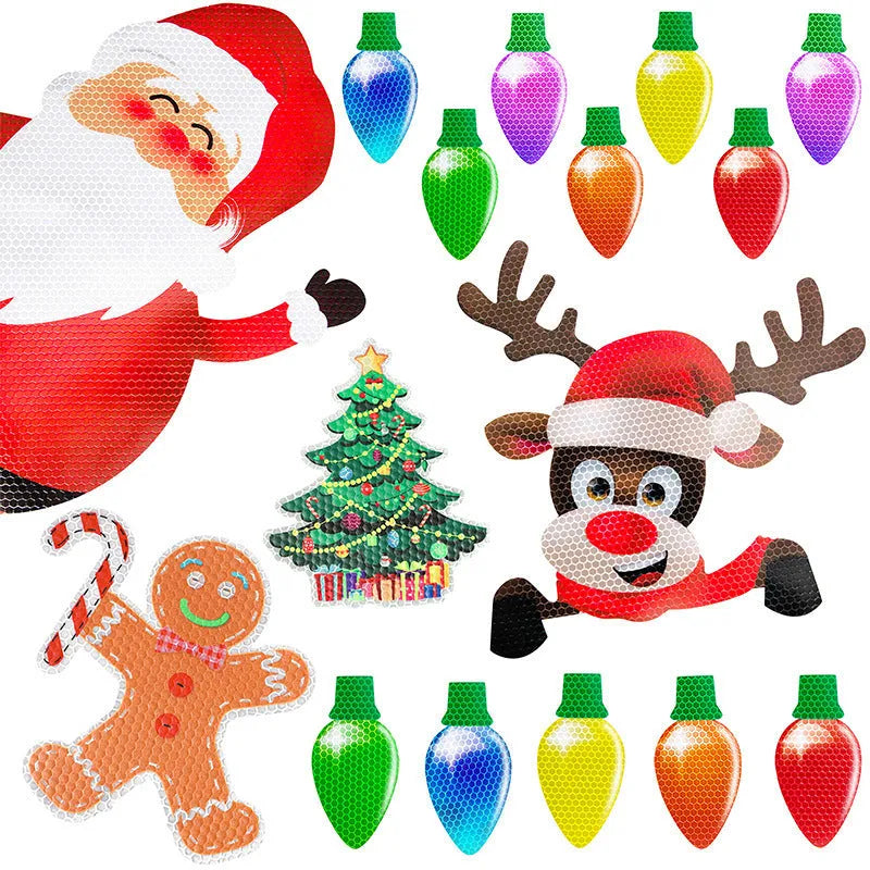 Christmas magnetic reflective bulb set with 24 bulb shapes and 12 wire elements on metal surface