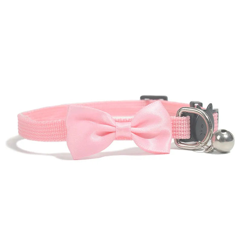Colourful nylon pet bow collar with bell attachment and adjustable strap for cats