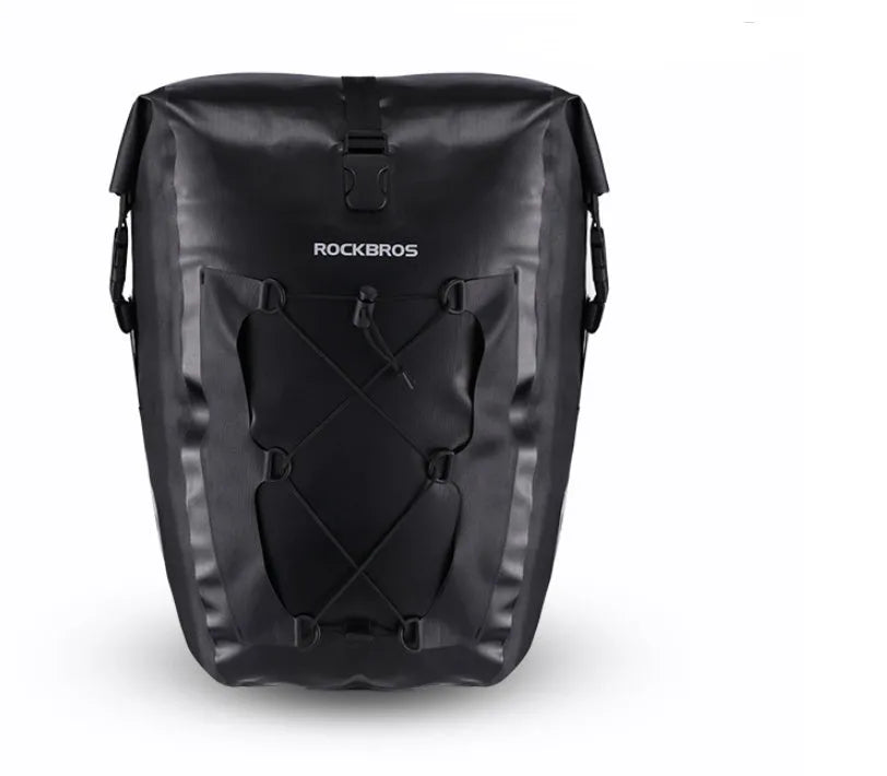 Waterproof bicycle bag in black or yellow, made from nylon cloth and waterproof fabric.