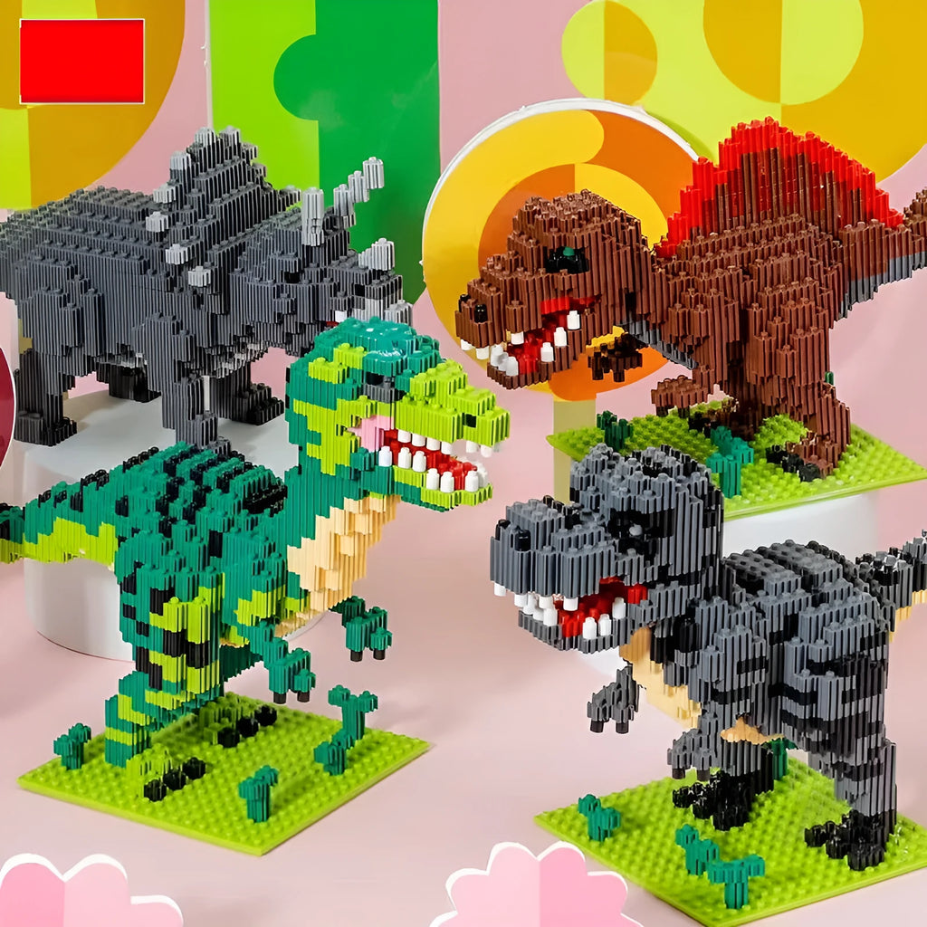 Dinosaur model building blocks set with small diamond particles in colour box packaging
