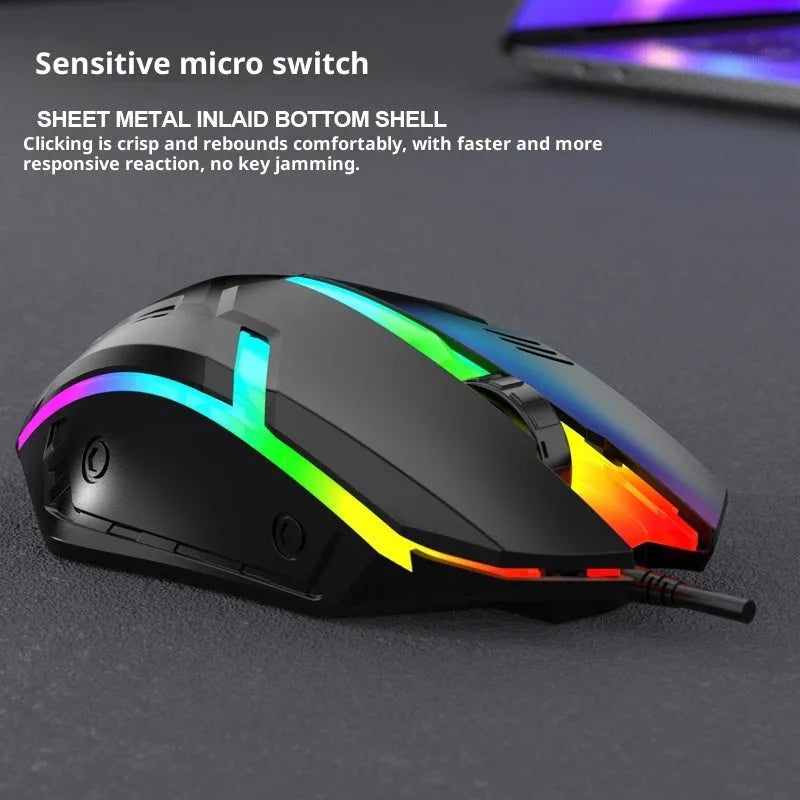 E-sports weighted wired USB mouse in black with large body and cable, photoelectric sensor for gaming