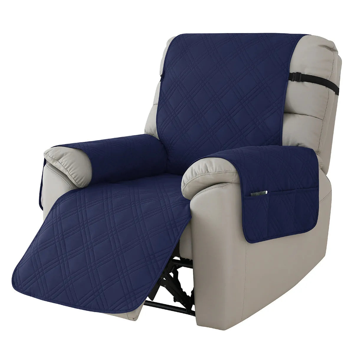 Quilted burgundy waterproof sofa cover fitted on a Chivas single-seat massage chair.