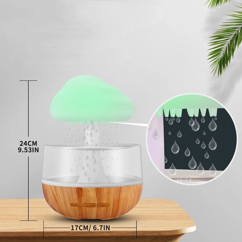 White USB-powered humidifier and essential oil diffuser with colour-changing night light on a table.