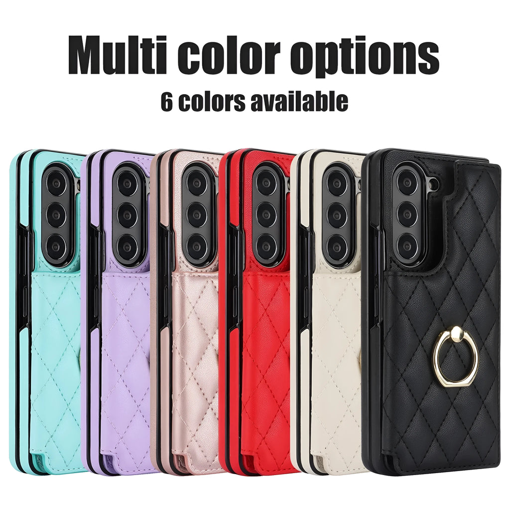 Samsung Z Fold PU leather case with double buckle shell and ring in black