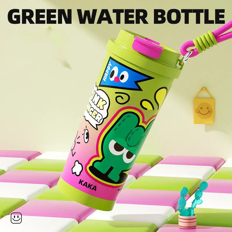500ml vacuum insulated travel flask in green two-tone design with stainless steel lid.