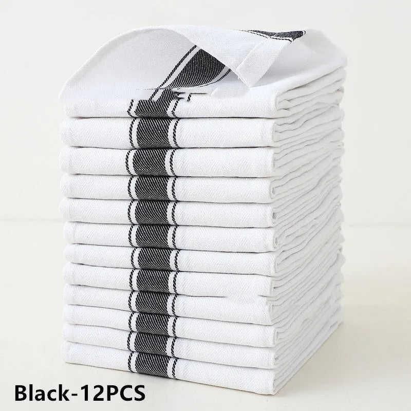 Polyester cotton blended kitchen dish towel with striped pattern measuring 48x70cm