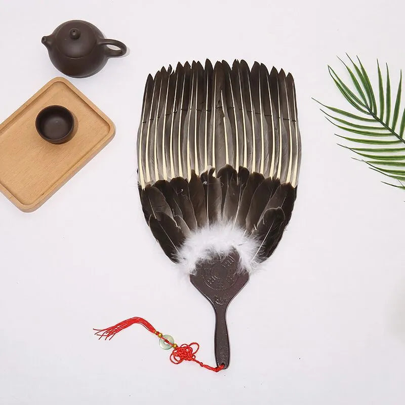 Handmade three-layer feather fan 33cm Zhuge Liang design with feather surface
