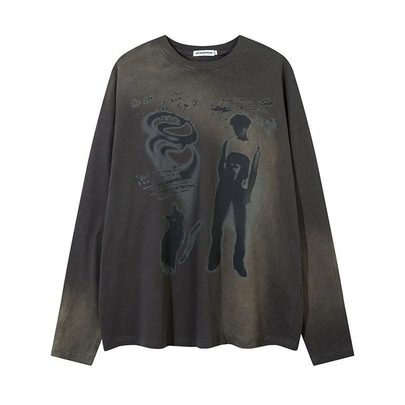 Women's loose cotton pullover top with drop shoulder sleeves in dark grey or pink colours