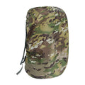 Army green waterproof Pu material rain cover fitted over a large backpack for outdoor use.