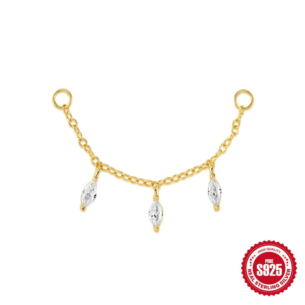 Geometric water drop shaped S925 sterling silver earrings with a flat spiral puncture back, in a gold electroplated finish.