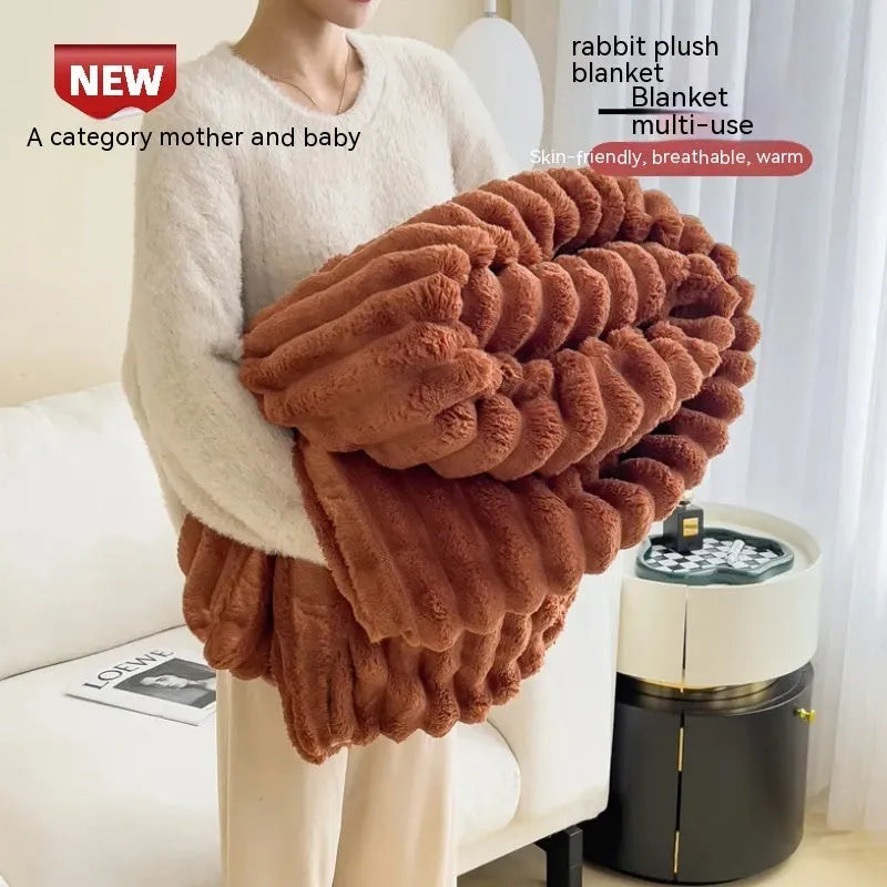 Soft Wind bubble velvet double-sided thickening polyester blanket in solid colour