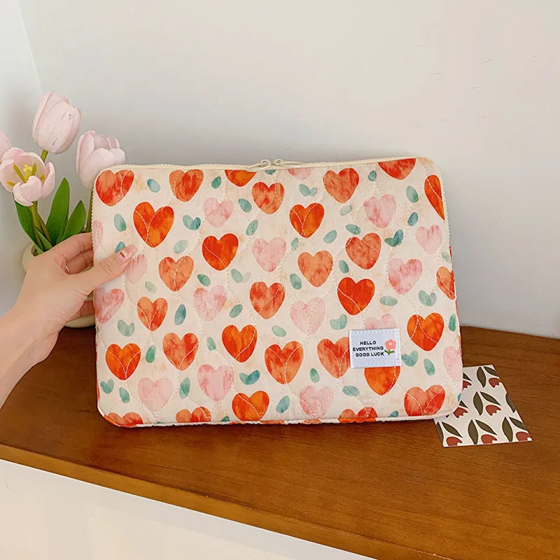Green floral print cloth laptop bag with anti-seismic protection for 13 to 15 inch computers.