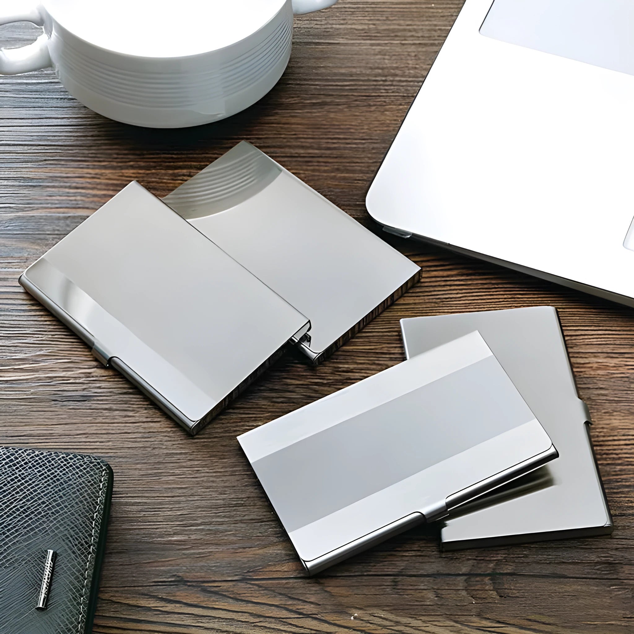 304 stainless steel business card case with geometric laser-cut design