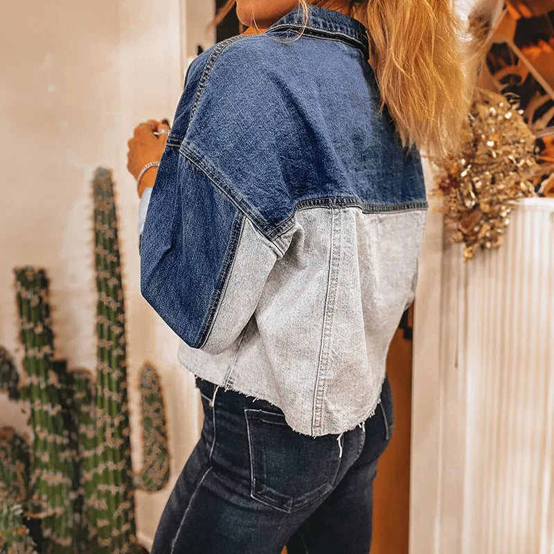 Women's loose fit denim coat with multiple buckle fastenings in single row arrangement